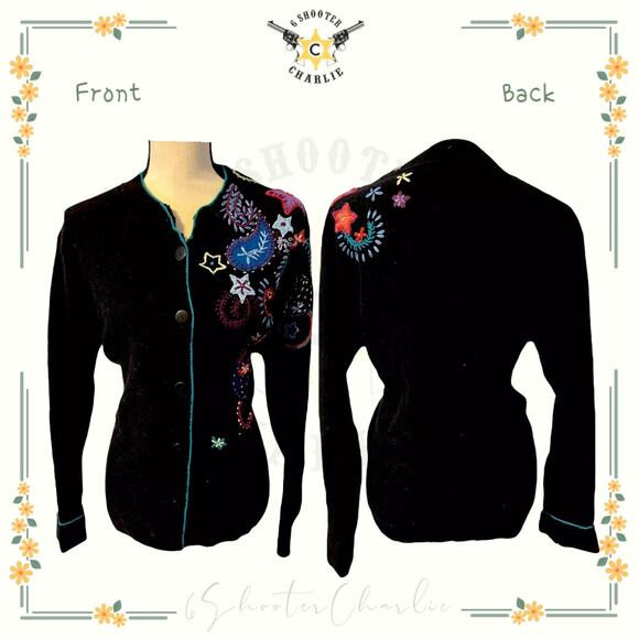 VTG NORM THOMPSON Womens Wool Cardigan Sweater Size XL Embroidered Stars Paisley - Picture 1 of 4